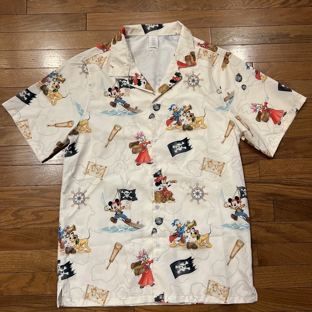 Disney Mickey Minnie Pirate Hawaiian Shirt GarmentOne Men's S Button Up